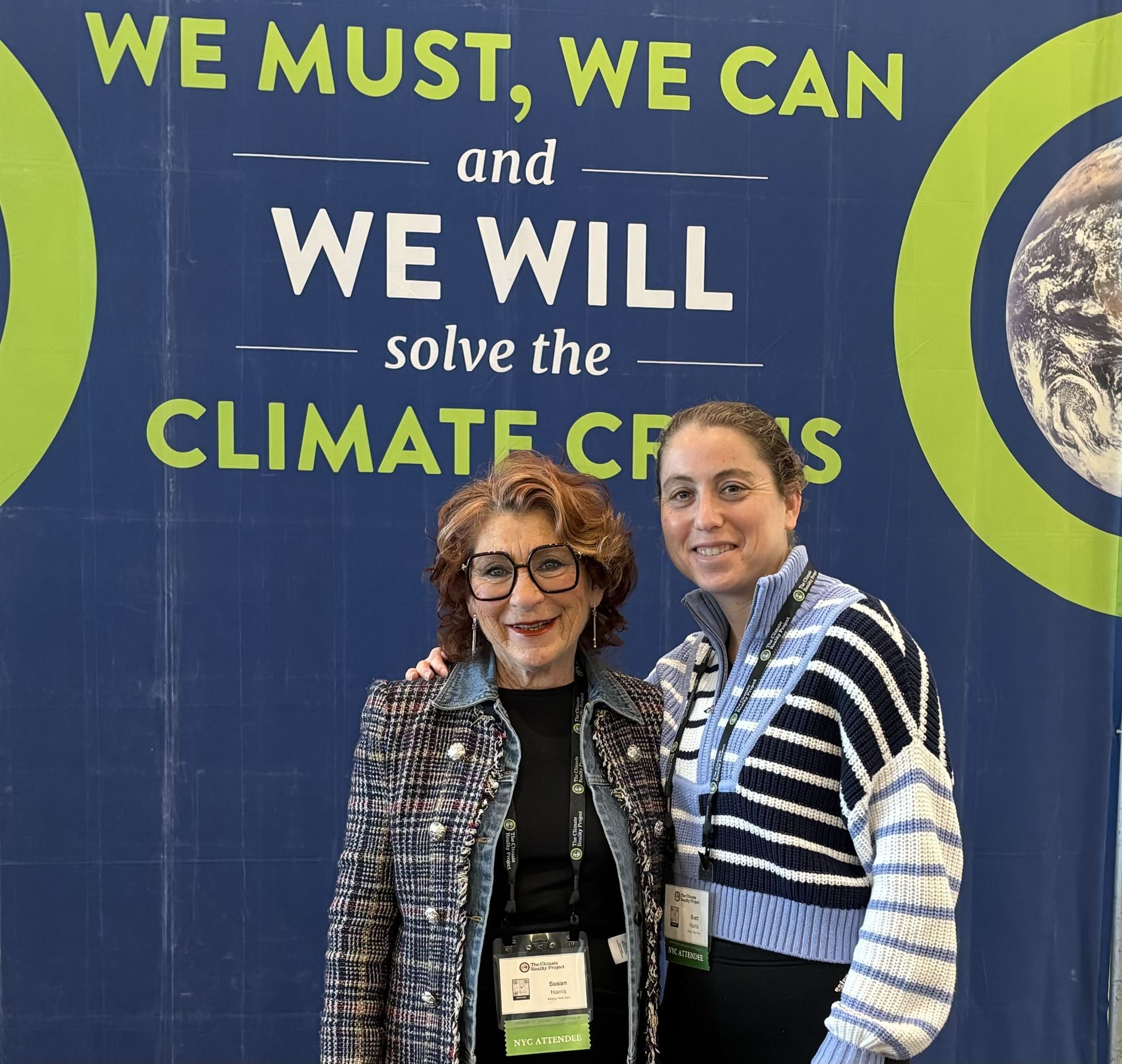 Climate Committee Chair, Susan Harris (left), and Brett Harris (right) at climate event